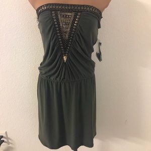 Bisou Bisou Olive Antique Beaded Strapless Dress